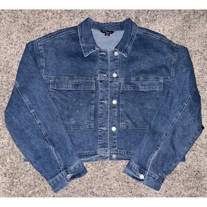 Stitch Star Denim Jacket Womens XL Medium Wash Button‎ Up Long Sleeve New